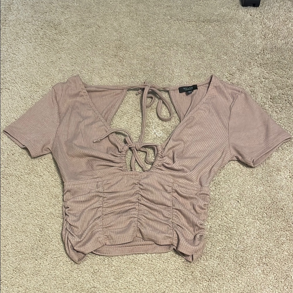 Willow Pink Ruched Tie-Front Crop Blouse